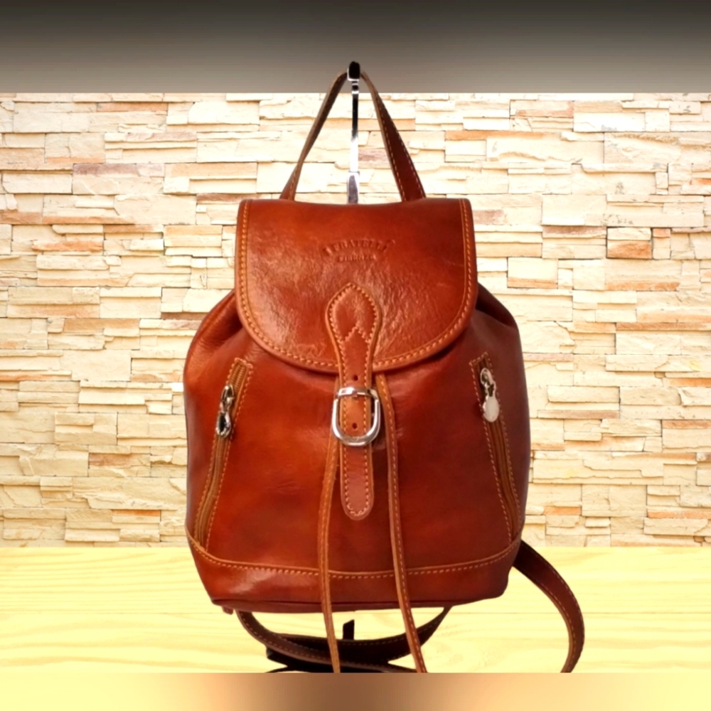 I FRATELLI FIRENZE ITALIAN LEATHER COGNAC BACKPACK MEDIUM 11"x9"x6".